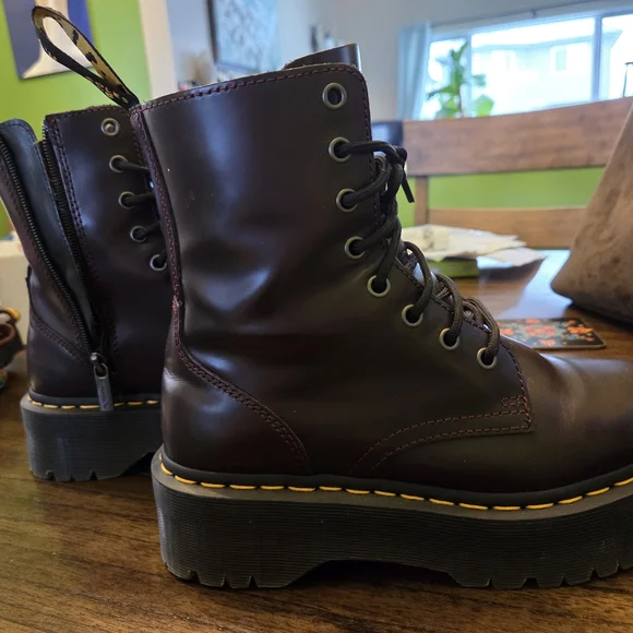 Dr. Martens Women's Dark Burgundy Leather Platform Lace-Up Boots - Picture 2 of 5